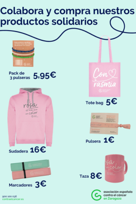 Artículos solidarios de la campaña contra el cáncer de mama